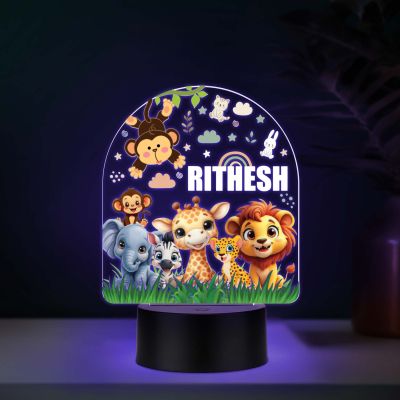 Personalized Jungle Theme UV Print 7 Color LED Night Lamp Kids Room Decor Light